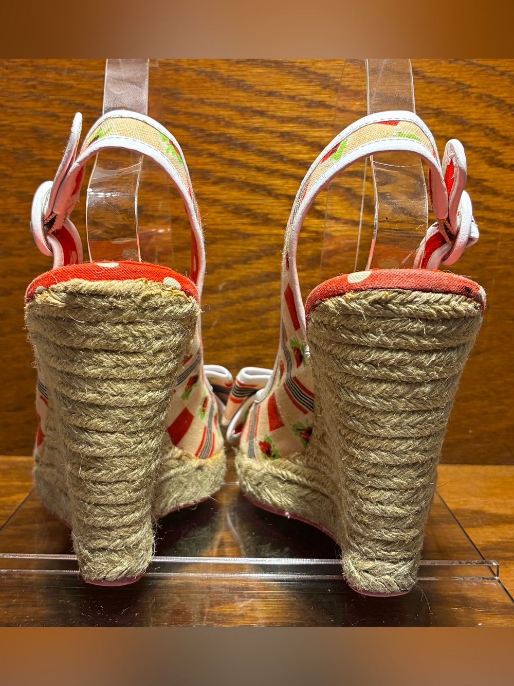 Y2K Vintage Betseyville Cherry Print Bow Slingback Espadrille Wedges Size 8.5 - Picture 5 of 13